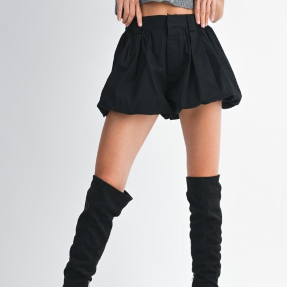 Mable Black Bubble Hem Shorts | Dinner Date Night